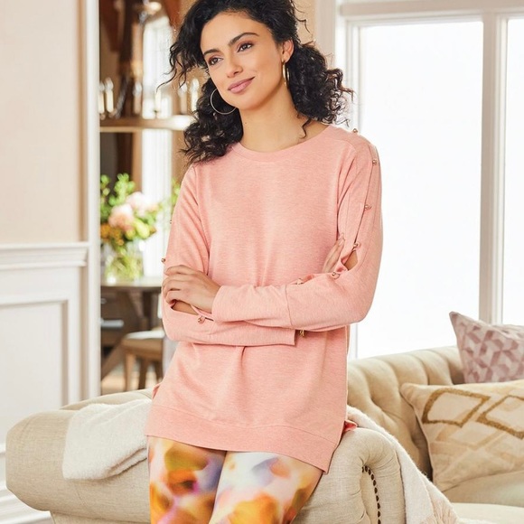 Soft Surroundings Go Lively Bibi Pullover Womens Small French Terry Peach Soft - Picture 1 of 11